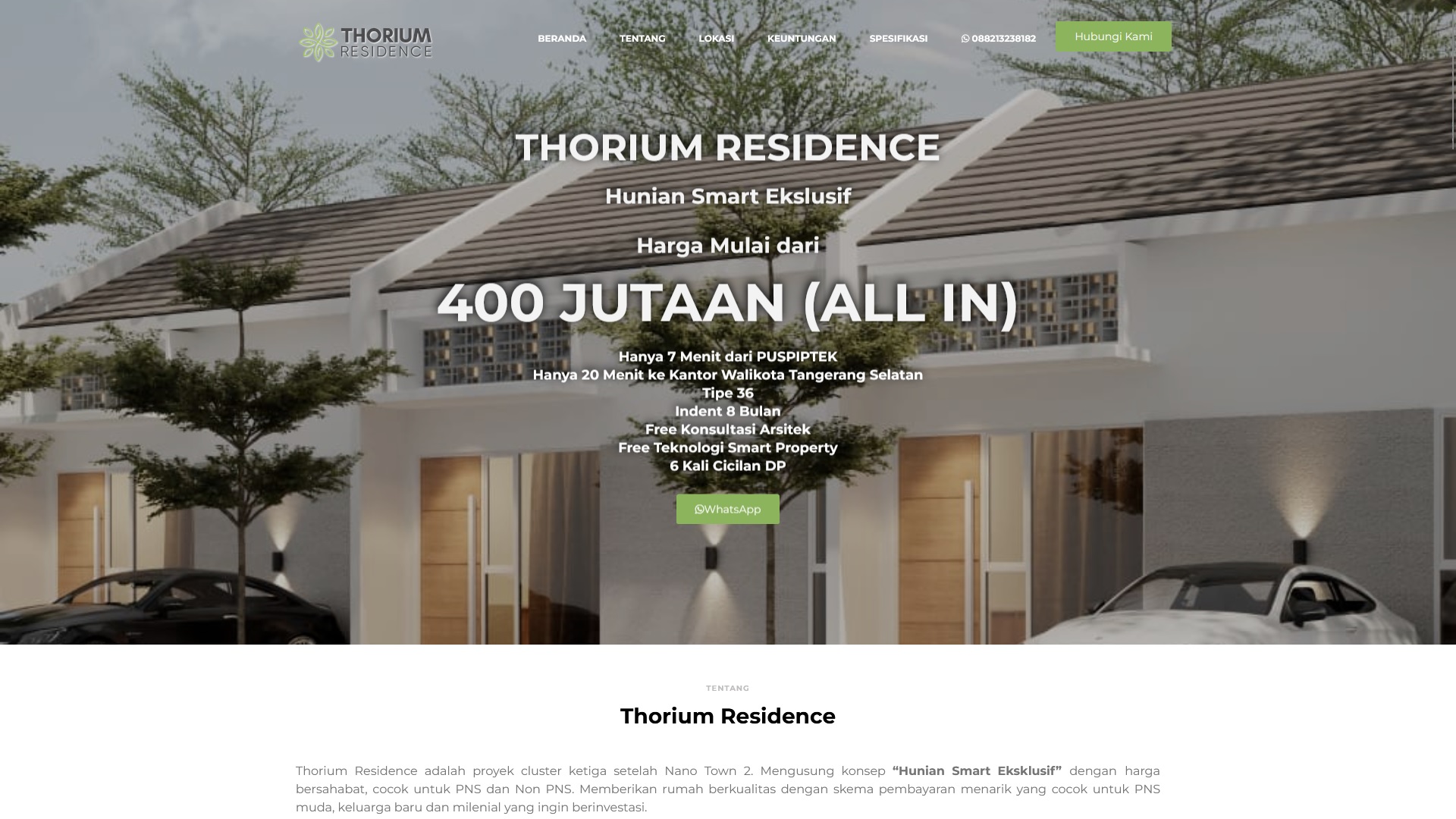 Thorium Residence Landing Page